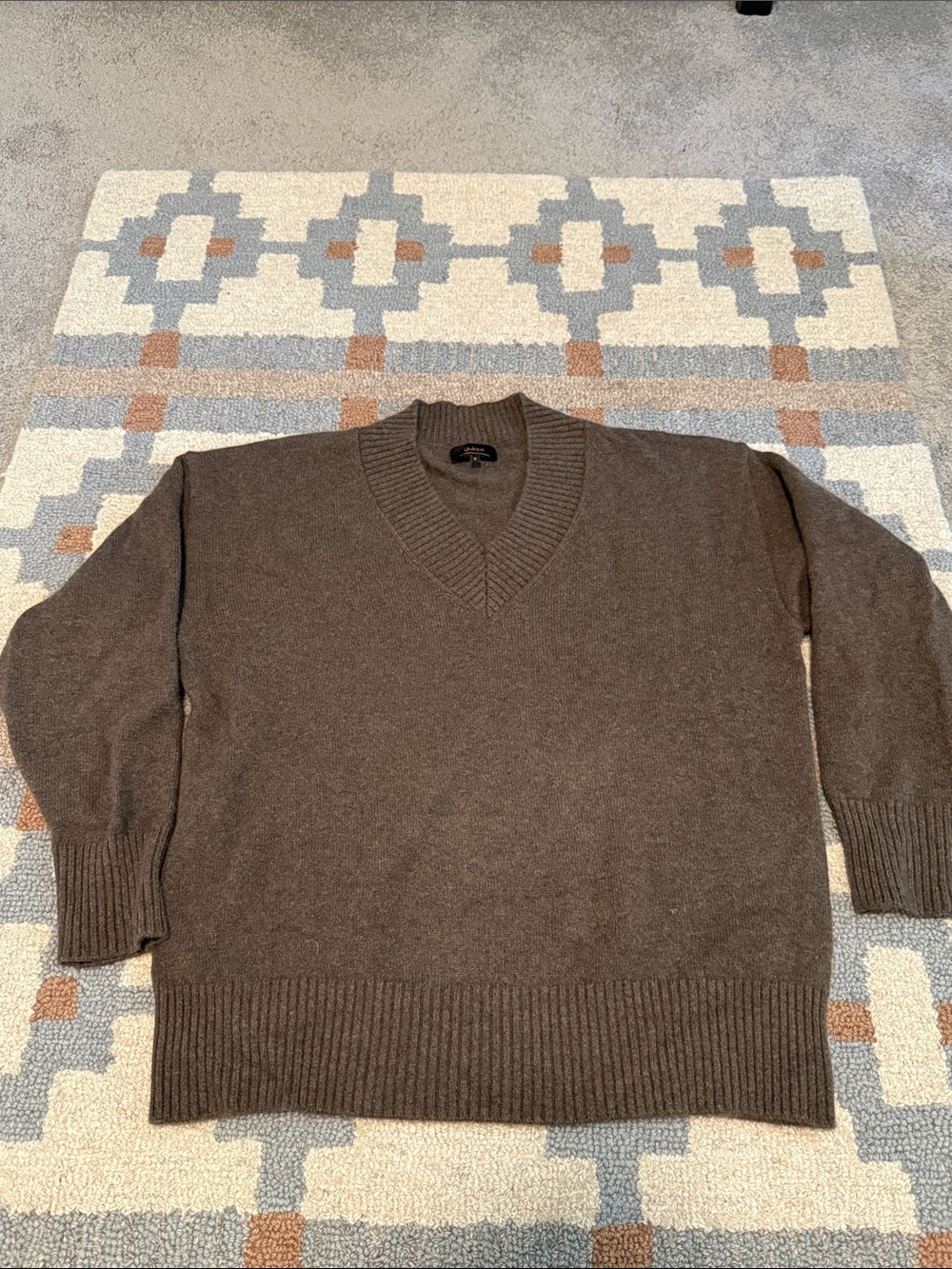 Quince Mongolian Cashmere Oversized V-Neck Sweater Brown Size S